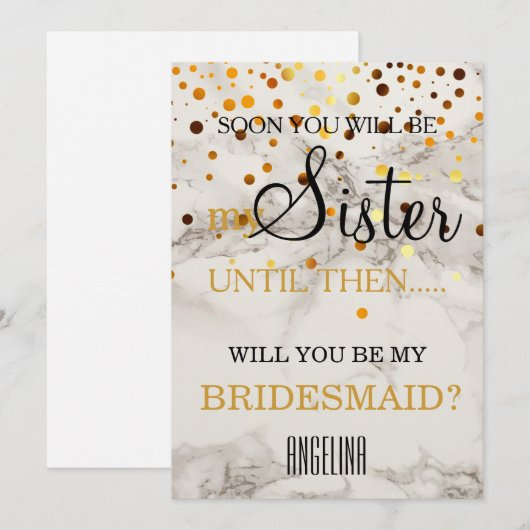 私のウェディングパーティにいてくれる？ 大理石の背景 招待状 (正面/裏面)