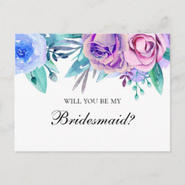 私のウェディングパーティにいてくれる? 紫と青のウェディング インビテーションポストカード