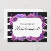 私のウェディングパーティにいてくれる？ 紫の結婚式の花 インビテーションポストカード (正面/裏面)