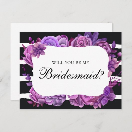私のウェディングパーティにいてくれる？ 紫の結婚式の花 インビテーションポストカード (正面/裏面)