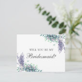 私のウェディングパーティにいてくれる？ 紫の花。 ラベンダー 招待状 (スタンド正面)