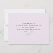 私のウェディングパーティにいてくれる？ 紫の花。 ラベンダー 招待状 (裏面)