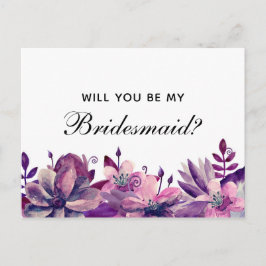 私のウェディングパーティに来てくれる？ 紫とピンクの花 インビテーションポストカード
