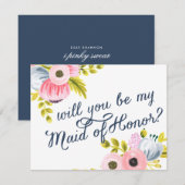 私のウェディングパーティーにいてくれる？（または「私の伴娘になってくれる？」) 手描きカード 招待状 (正面/裏面)