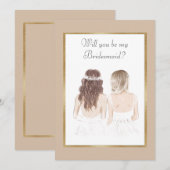 私のウェディングパーティーにいてくれる？ ゴールドのウェディング 招待状 (正面/裏面)