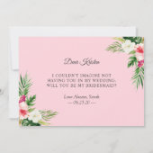 私のウェディングパーティーにいてくれる？トロピカル フラミンゴ 花柄 招待状 (裏面)