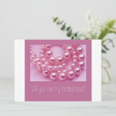 私のウェディングパーティーにいてくれる? - ピンクパールの縁取り 招待状 (スタンド正面)