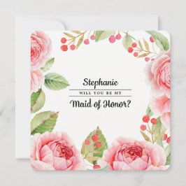 私のウェディングパーティーにいてくれる？ 水彩フラワーデザインで 招待状