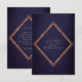 私のウェディングパーティーになってくれる？ カッパーダイヤモンド グラム ネイビー 招待状 (正面/裏面)