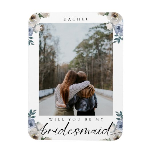 私のウェディングパーティーになってくれる？ダスティーブルーのローズの写真 マグネット (縦)