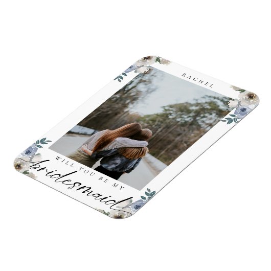 私のウェディングパーティーになってくれる？ダスティーブルーのローズの写真 マグネット (左側)