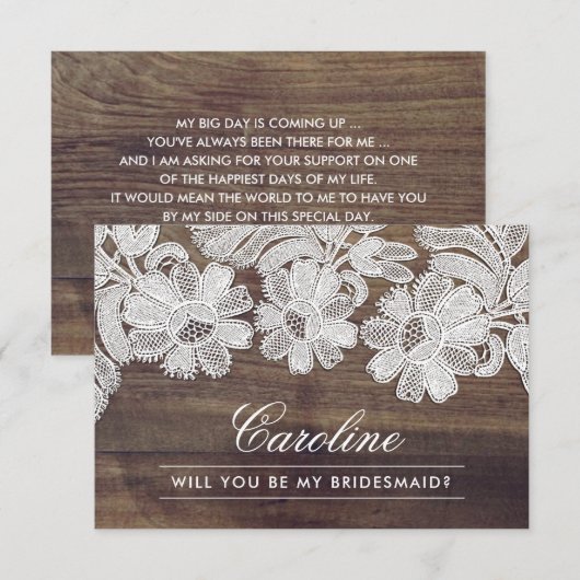 私のウェディングパーティーになってくれる? バーンウッドホワイトレース 招待状 (正面/裏面)