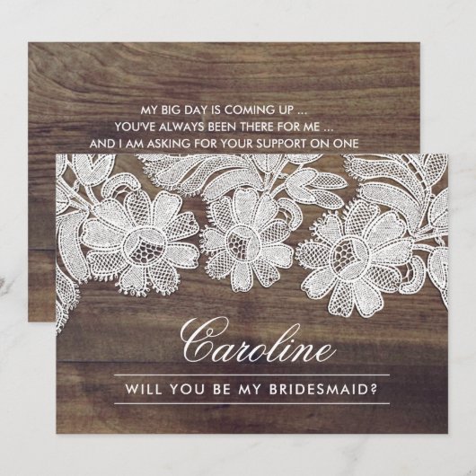 私のウェディングパーティーになってくれる？ バーンウッドホワイトレース 招待状 (正面/裏面)