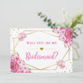 私のウェディングパーティーになってくれる？ ピンクのバラのウェディング 招待状 (スタンド正面)