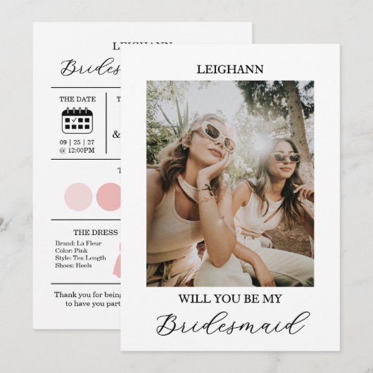 私のウェディングパーティーになってくれる？　ブライズメイドのご提案カード 招待状 (正面/裏面)