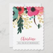 私のウェディングパーティーになってくれる？　モダンなフラワーを添えて 招待状 (正面)