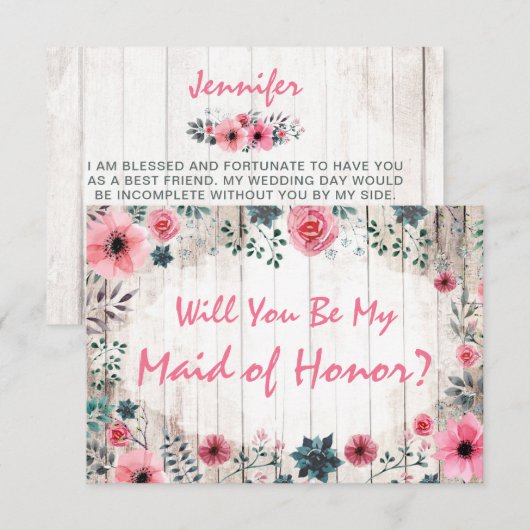 私のウェディングパーティーになってくれる？　ラスティック・フラワーのウェディング 招待状 (正面/裏面)