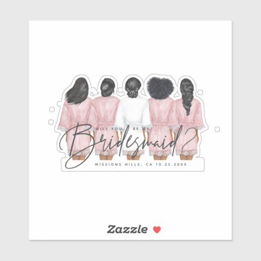 私のウェディングパーティーになってくれる？ ローブを着た女の子のカード シール (シート)