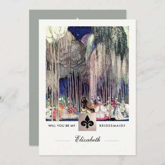 私のウェディングパーティーになってくれる？ ヴィンテージアート 招待状 (正面/裏面)