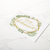 私のウェディングパーティーになってくれる？ 緑の草花を添えて 箔招待状 (回転した状態)