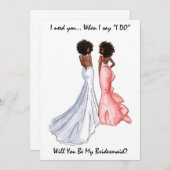 私のウェディングパーティーの仲間になってカード - アフリカ系アメリカ人 - アフロ 招待状 (正面/裏面)