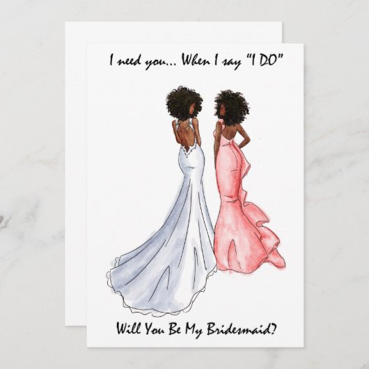 私のウェディングパーティーの仲間になってカード - アフリカ系アメリカ人 - アフロ 招待状 (正面/裏面)