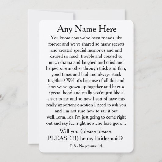 私のウェディングプランナーになってくれませんか？ オーダーメイド テキスト カード (正面)