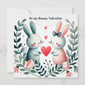 「私のウサギのバレンタイン」ハートの花輪のウサギ シーズンカード (正面)