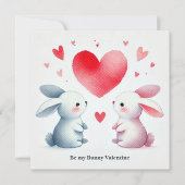 「私のウサギのバレンタイン」水彩 かわいいウサギたち シーズンカード (正面)