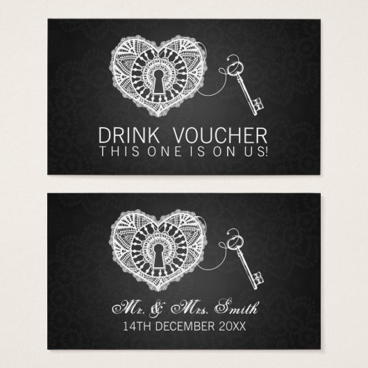 私のエレガントハートブラックにバウチャー鍵を飲む (正面&裏面)