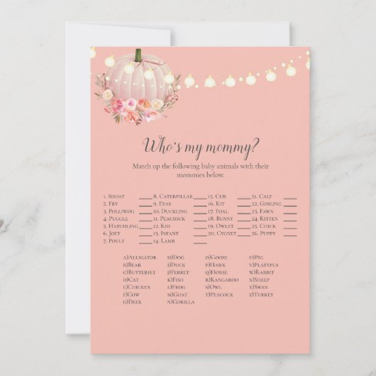 私のエレガントママの赤ちゃんシャワーゲームであるカボチャ 招待状 (正面)