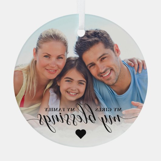 私のエレガント恵み家族の写真 ガラスオーナメント (裏面)
