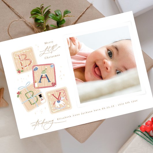 私のエレガント最初のメリークリスマスフォトベビー誕生 シーズンカード