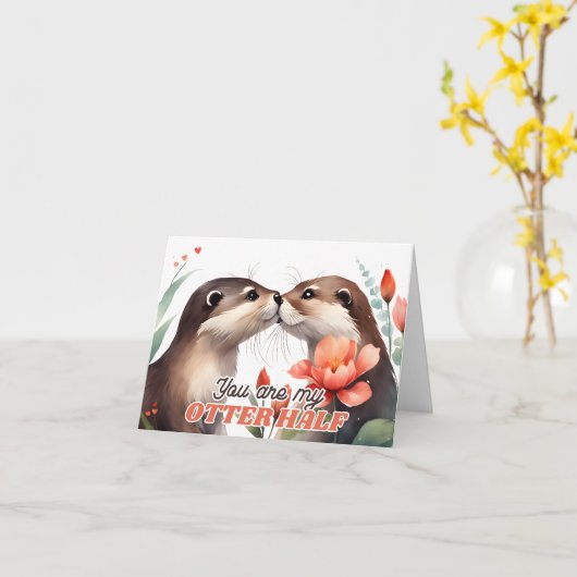 私のオッターハーフ オッターキッシングバレンタイン カード (黄色い花)