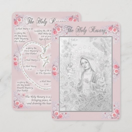 私のオリジナル絵付けによるロザリオの祈りカード 招待状 (正面/裏面)