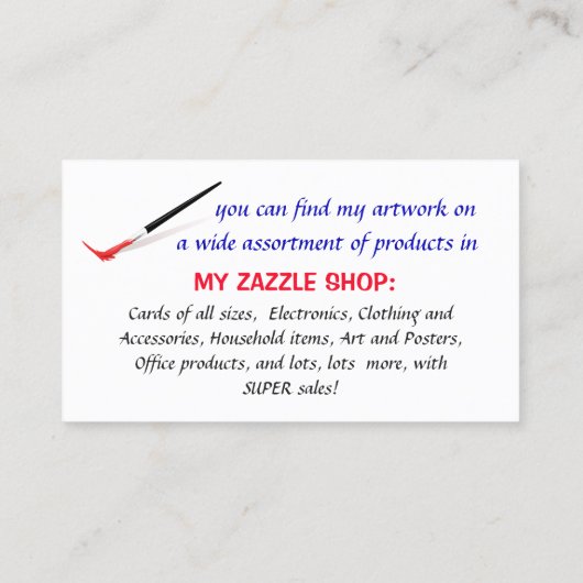 私のオンラインZazzleショップのためのNAN WRIGHT名刺 名刺 (裏面)