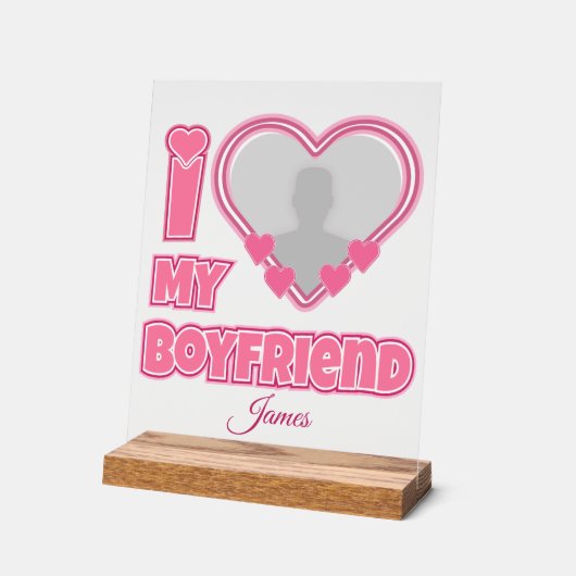 私のカスタムボーイフレンドが大好き – 写真と名前の追加 アクリルサイン (傾斜)