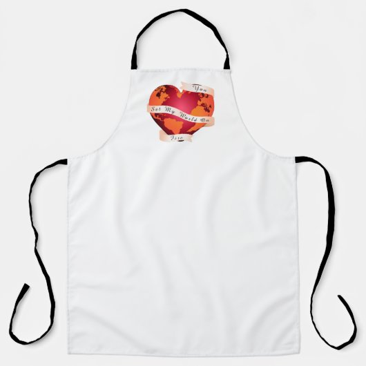 私のカスタム世界を燃やす赤い地球のリボンに エプロン (正面)