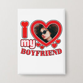 私のカスタム彼氏のハート写真が大好きボタン 缶バッジ