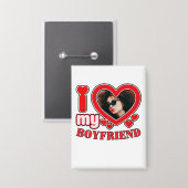 私のカスタム彼氏のハート写真が大好きボタン 缶バッジ (正面/裏面)