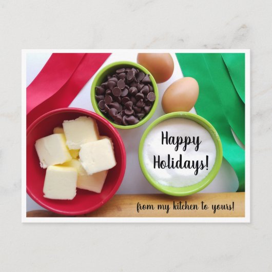 私のキッチンから届くホリデーシーズンのお菓子作りの材料 ポストカード (正面)