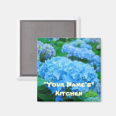 私のキッチン！マグネット 青いアジサイの花 マグネット (正面/裏面)