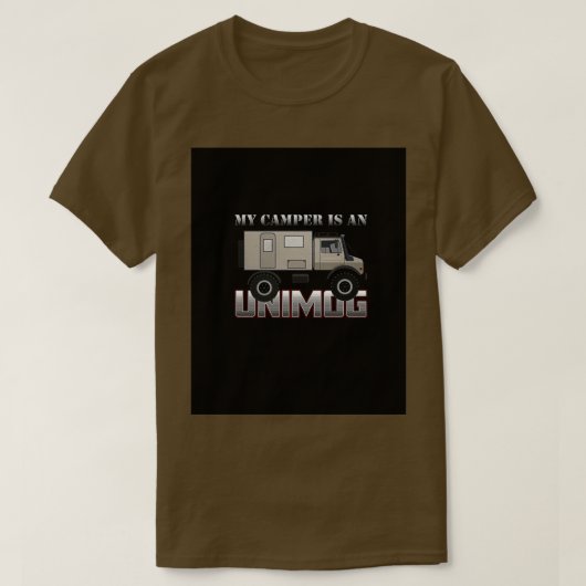 私のキャンパーはブラックグラフィック上のUNIMOGである Tシャツ (デザイン正面)
