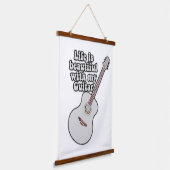 私のギターで人生は美しい。ヴィンテージカラフル 吊り下げ型タペストリー (傾斜あり)