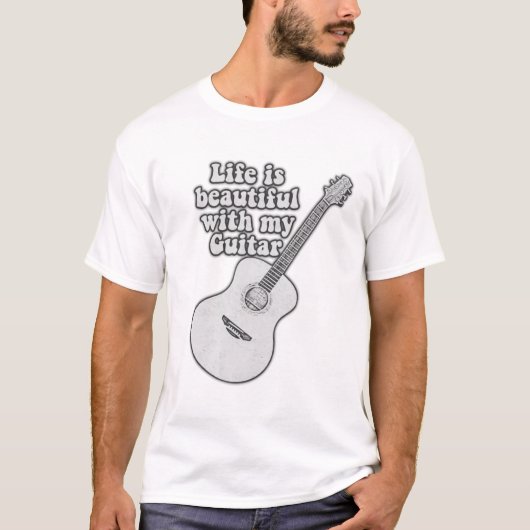 私のギターで人生は美しい。白黒 Tシャツ (正面)