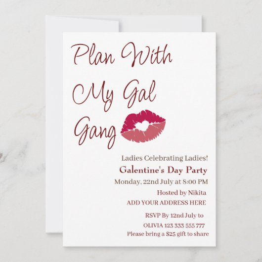 私のギャル友達と計画する、パーソナライズされたガレンティンの日 招待状 (正面)