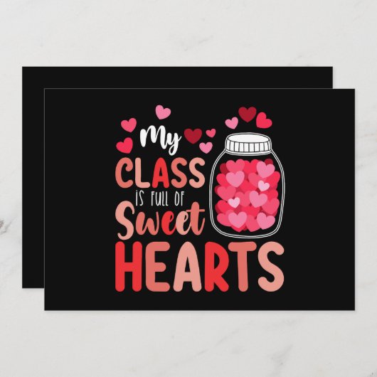 私のクラスはバレンタインデーでいっぱいの優しいハート 招待状 (正面/裏面)