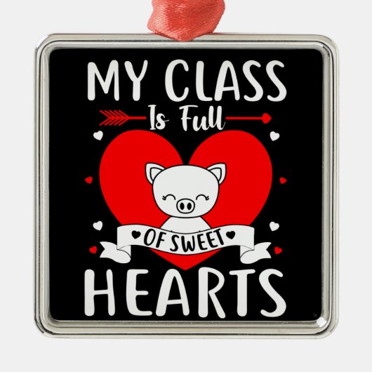 私のクラスは甘いバレンタインのハートでいっぱいだ メタルオーナメント (正面)