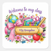 私のクラスへようこそ オーダーメイド先生鉛筆 スクエアシール (正面)