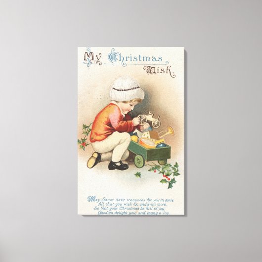私のクリスマスウィッシュキッドがおもちゃを観察 キャンバスプリント (正面)